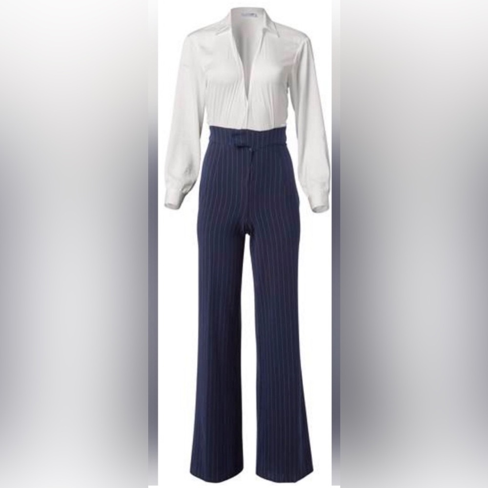Blue and White Pinstripe Jumpsuit - Picture 16 of 16